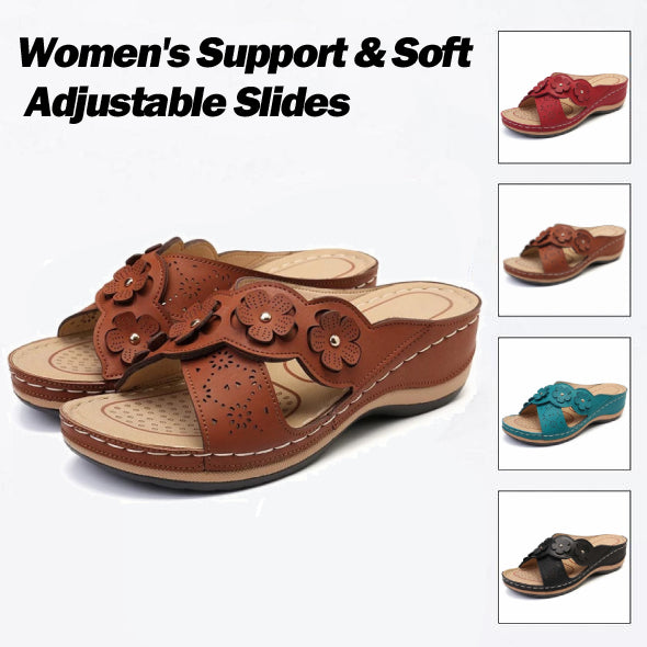 Floral Wedge Slide Sandals – Vintage Arch Support Comfort Sandals
