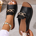 Metal Chain Slide Sandals – Open Toe Comfort Flat Sandals