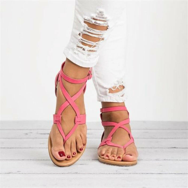 Strappy Flat Sandals – Adjustable Ankle Strap Summer Sandals