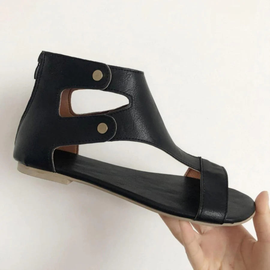 Retro Cutout Flat Sandals – Open Toe Gladiator Summer Sandals