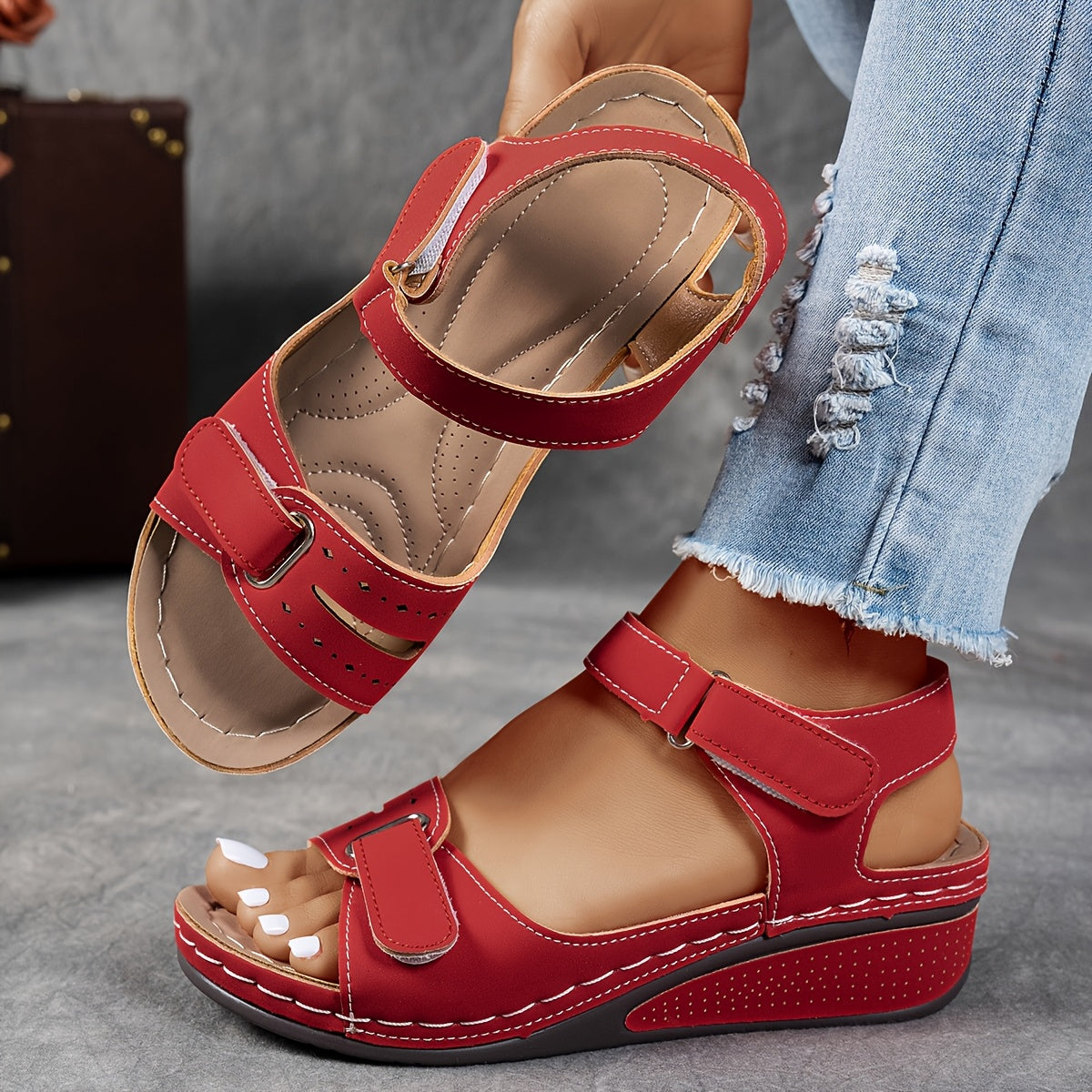 Adjustable Wedge Sandals – Arch Support Open Toe Comfort Sandals