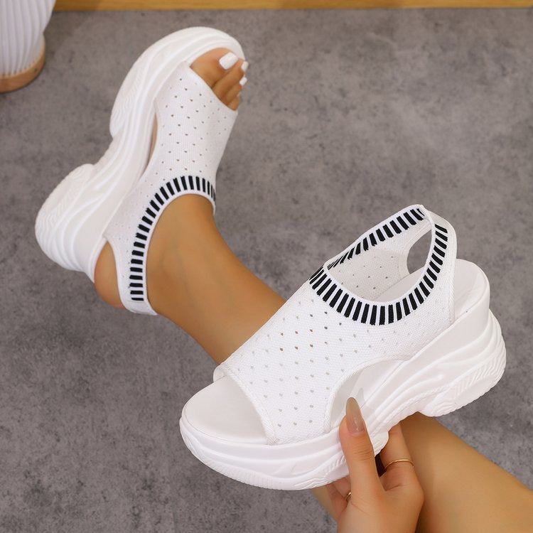 Knit Platform Wedge Sandals – Breathable Peep Toe Walking Shoes