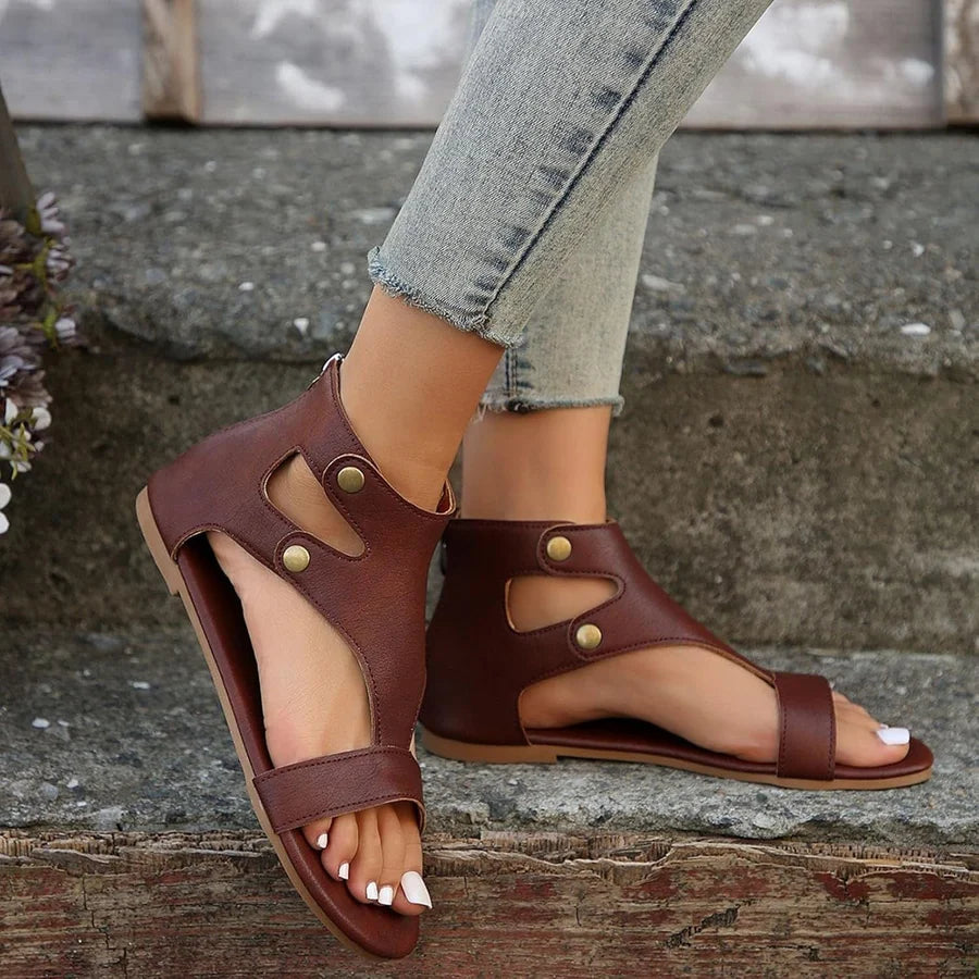 Retro Cutout Flat Sandals – Open Toe Gladiator Summer Sandals
