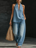 Plus Size Friendly Cozy Minimalist Two-piece Denim Set
