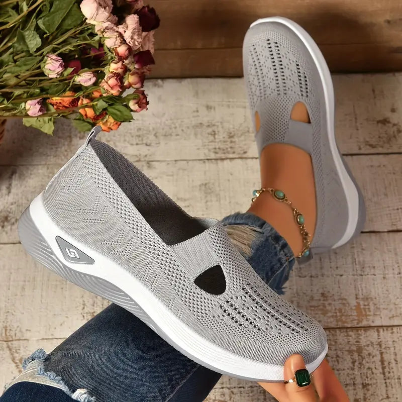 Breathable Knit Walking Shoes – Slip-On Platform Comfort Sneakers