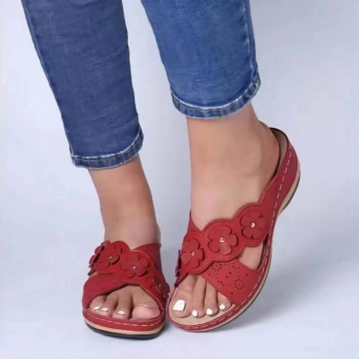 Floral Wedge Slide Sandals – Vintage Arch Support Comfort Sandals