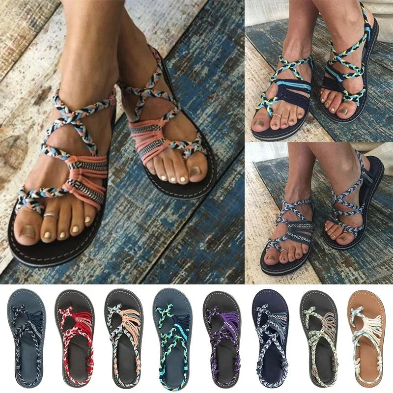 Braided Strap Flat Sandals – Boho Open Toe Summer Sandals