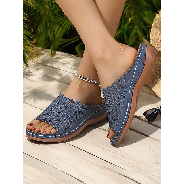 Floral Lace Slide Sandals – Open Toe Comfort Summer Slides