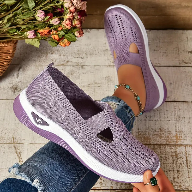 Breathable Knit Walking Shoes – Slip-On Platform Comfort Sneakers