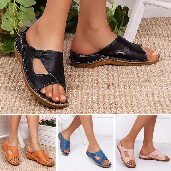Cutout Slide Sandals – Soft Leather Open Toe Comfort Slides