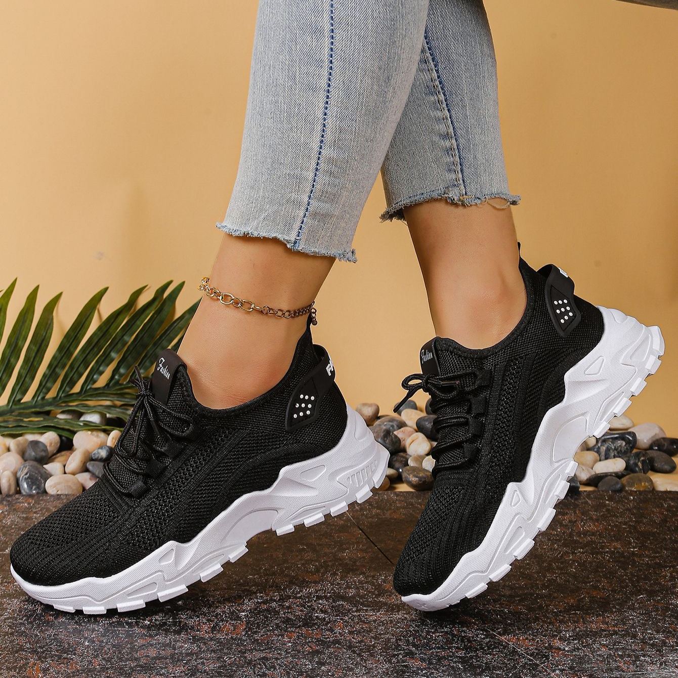 Knit Walking Sneakers – Breathable Lightweight Lace-Up Shoes