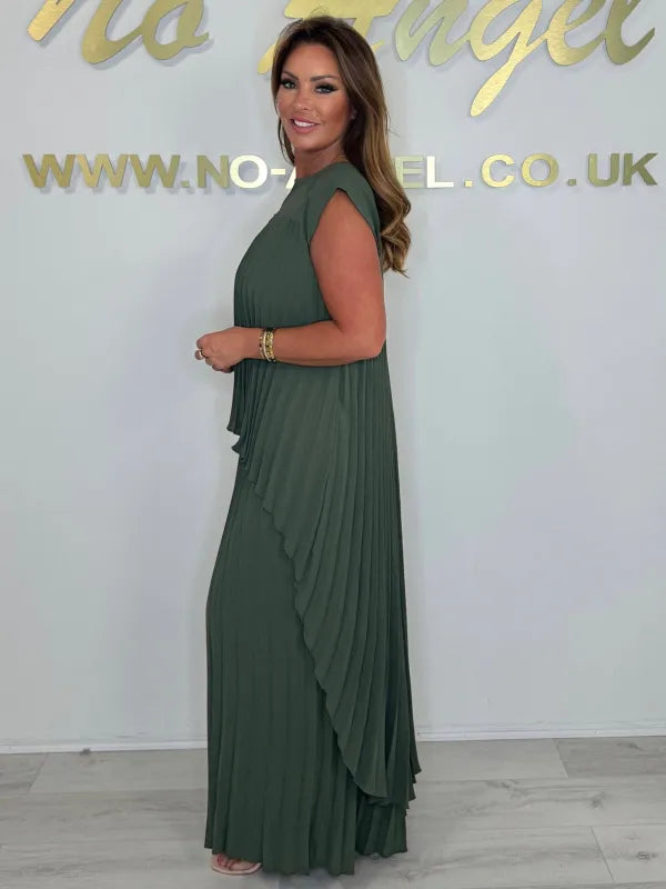Pleated High Low Top & Trouser Two Piece Set (Buy 2 Free Shipping)