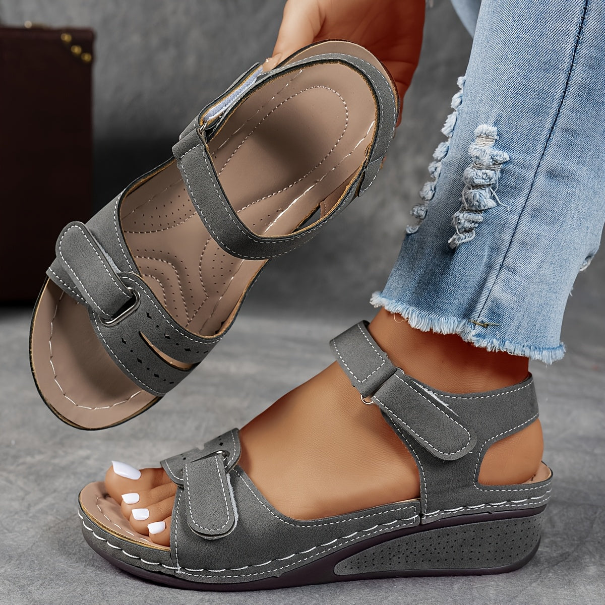 Adjustable Wedge Sandals – Arch Support Open Toe Comfort Sandals