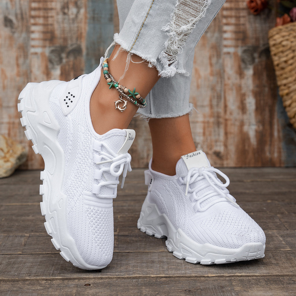 Knit Walking Sneakers – Breathable Lightweight Lace-Up Shoes