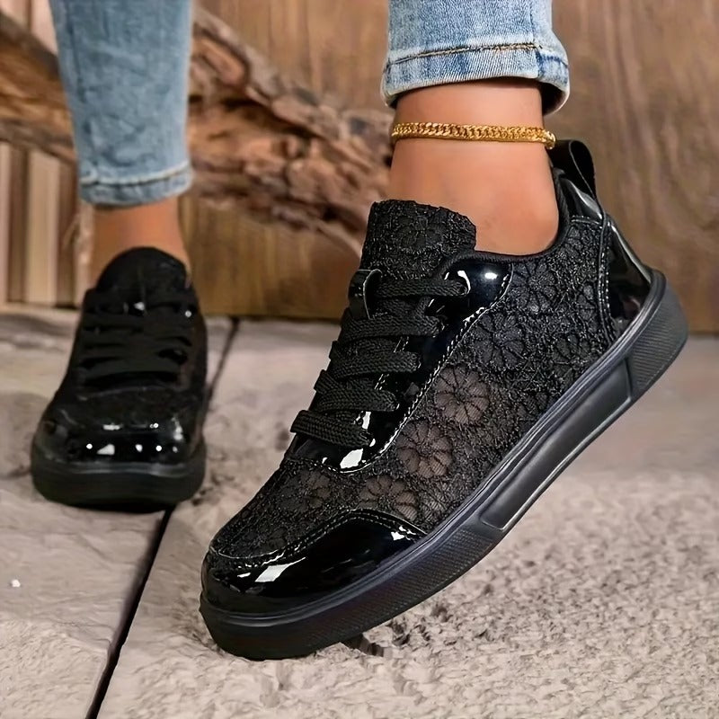 Lace Platform Sneakers – Breathable Floral Mesh Walking Shoes