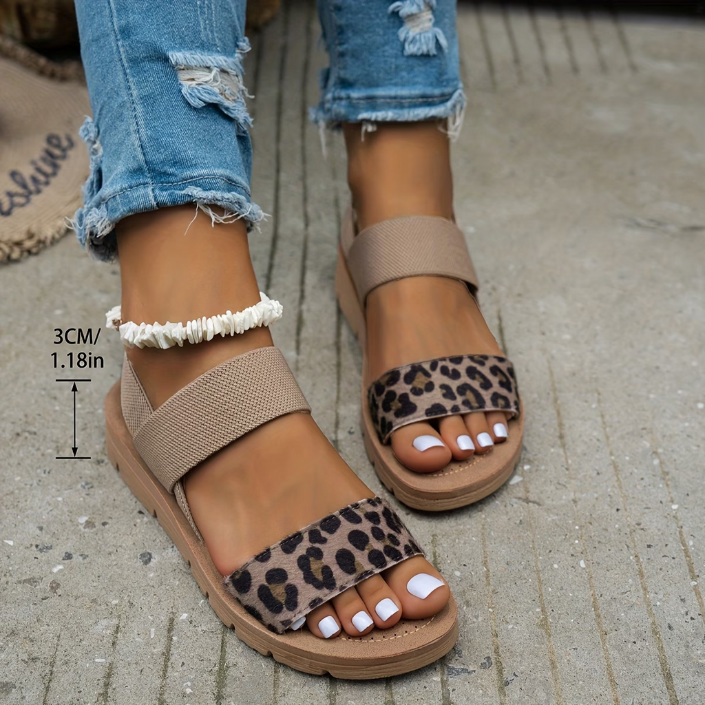 Leopard Strap Platform Sandals – Elastic Slingback Comfort Sandals