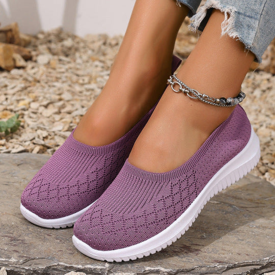 Knit Slip-On Flats – Breathable Lightweight Walking Shoes
