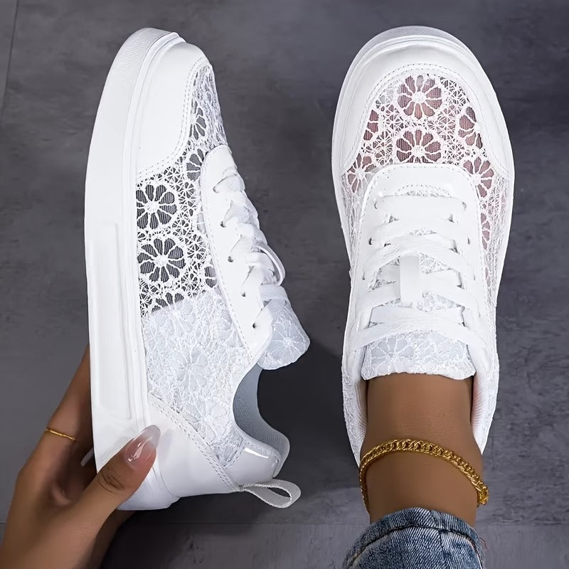 Lace Platform Sneakers – Breathable Floral Mesh Walking Shoes