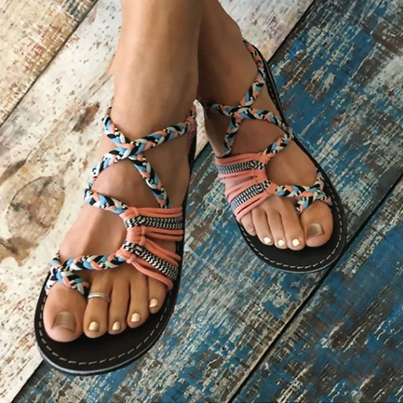 Braided Strap Flat Sandals – Boho Open Toe Summer Sandals