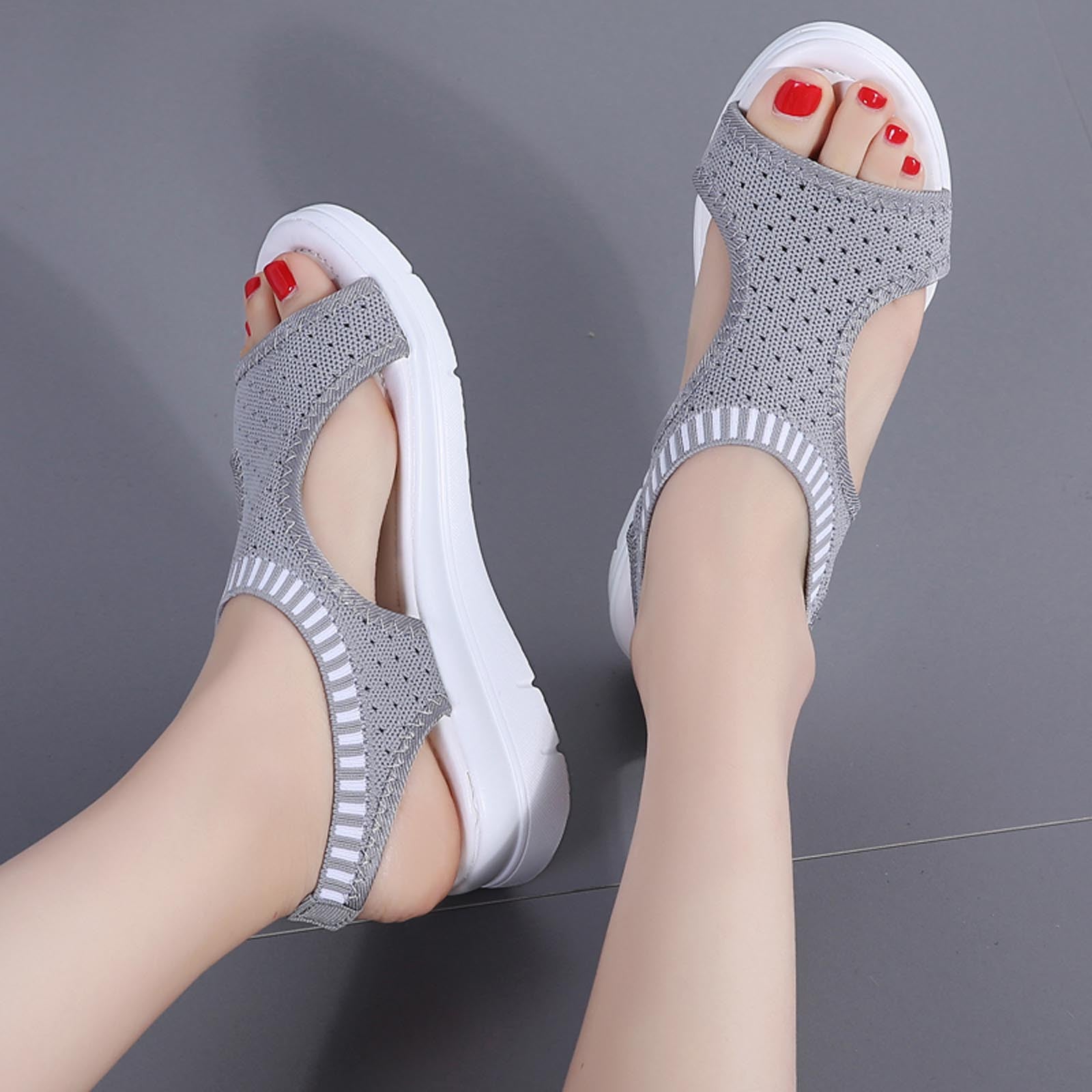 Womens Sandals New Fish Mouth Sandals Women's Large Size Flying Wedge Wedge Sports Women's Sandals Thick Sole Casual Sandals Wedge Sandals for Women