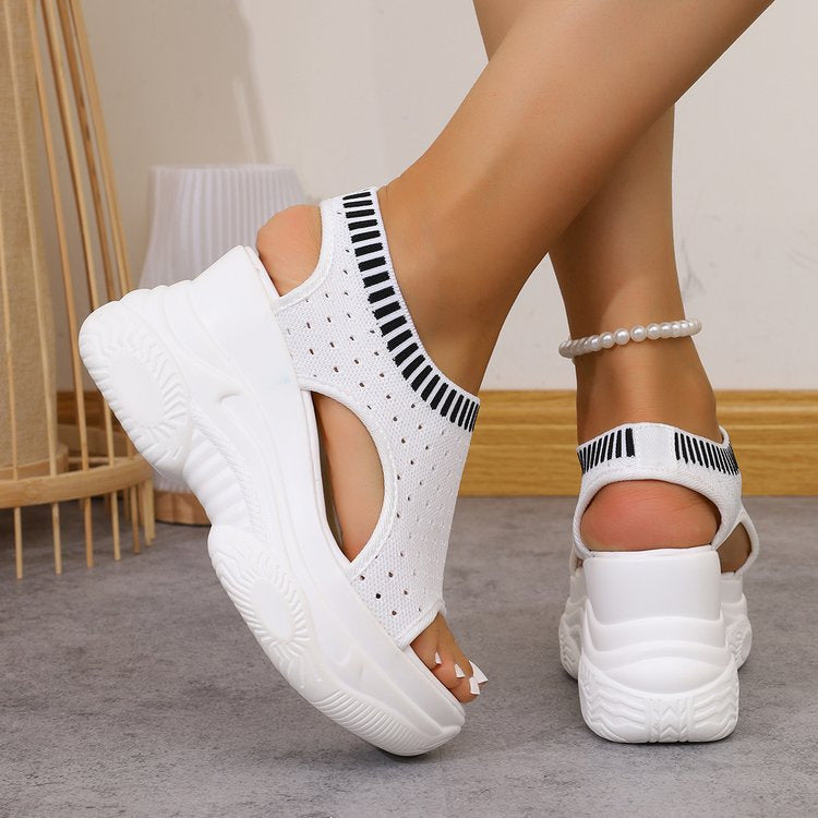Knit Platform Wedge Sandals – Breathable Peep Toe Walking Shoes