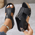 Zip Front Wedge Sandals – Open Toe Cork Platform Sandals