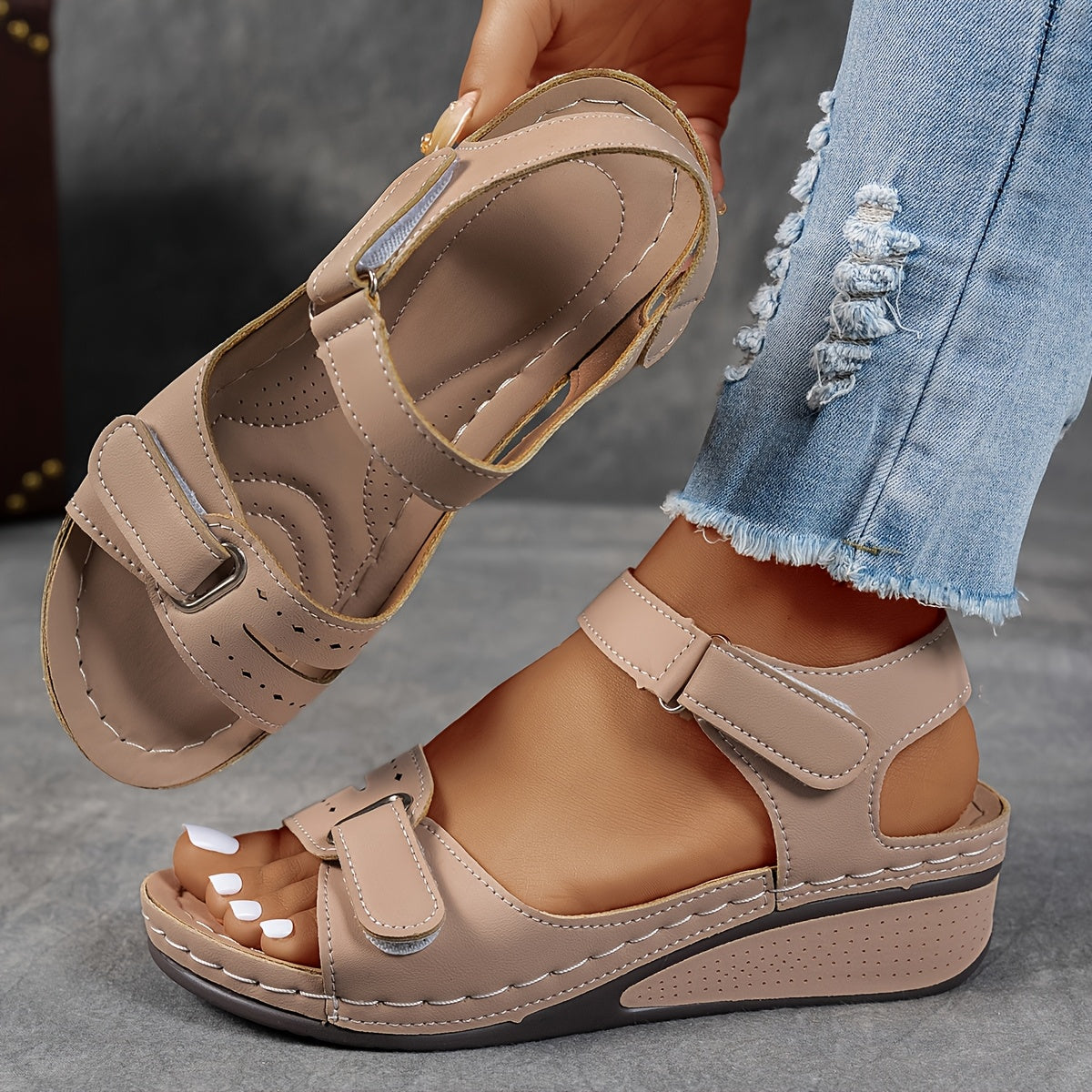 Adjustable Wedge Sandals – Arch Support Open Toe Comfort Sandals