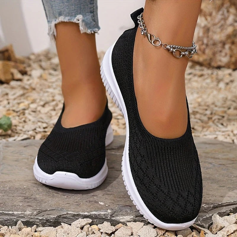 Knit Slip-On Flats – Breathable Lightweight Walking Shoes