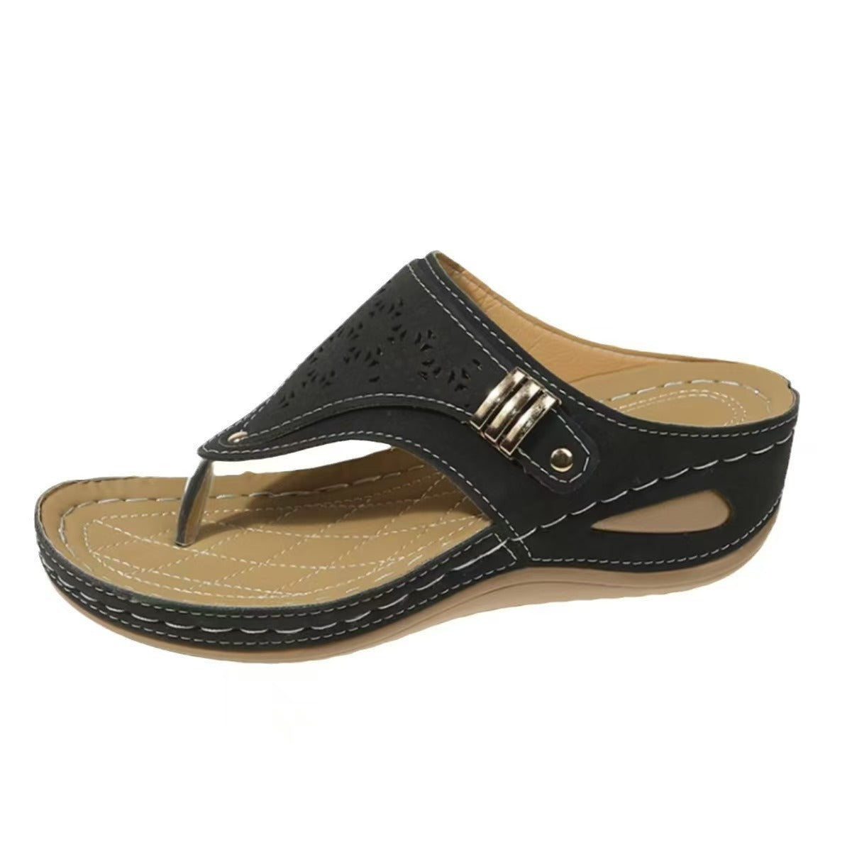Thong Wedge Slide Sandals – Cutout Comfort Flip-Flop Sandals