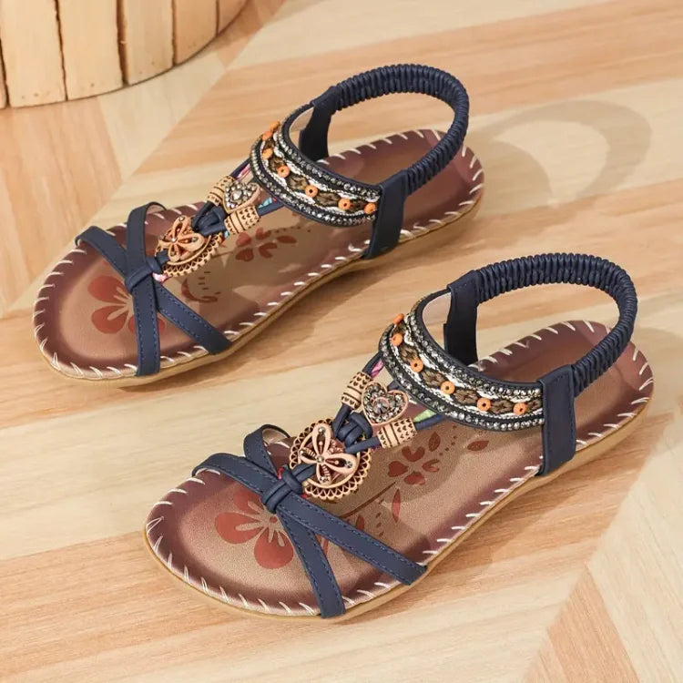 Boho Beaded Flat Sandals – Strappy Open Toe Summer Sandals