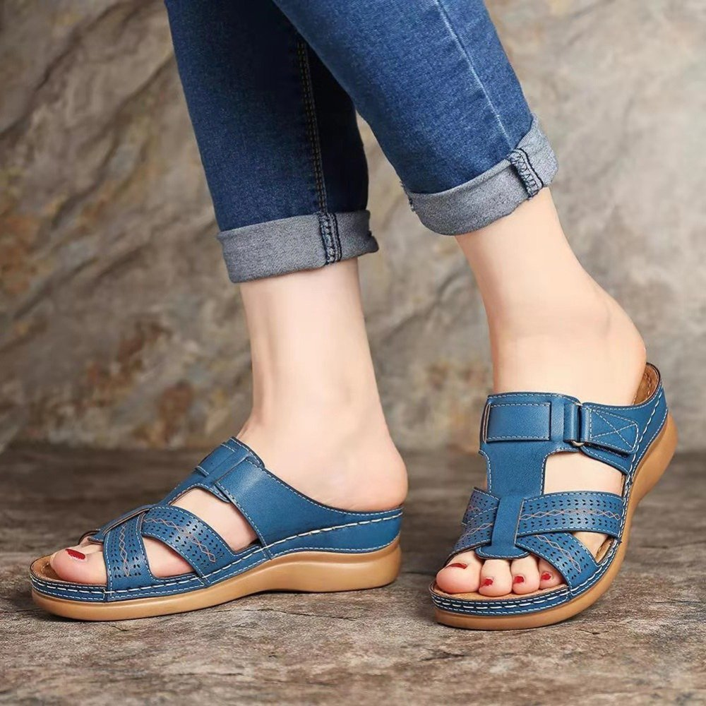 Perforated Wedge Slide Sandals – Adjustable Open Toe Comfort Slides