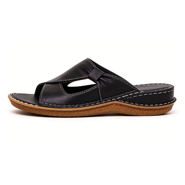 Cutout Slide Sandals – Soft Leather Open Toe Comfort Slides