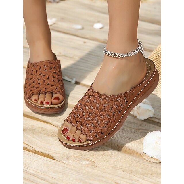 Floral Lace Slide Sandals – Open Toe Comfort Summer Slides