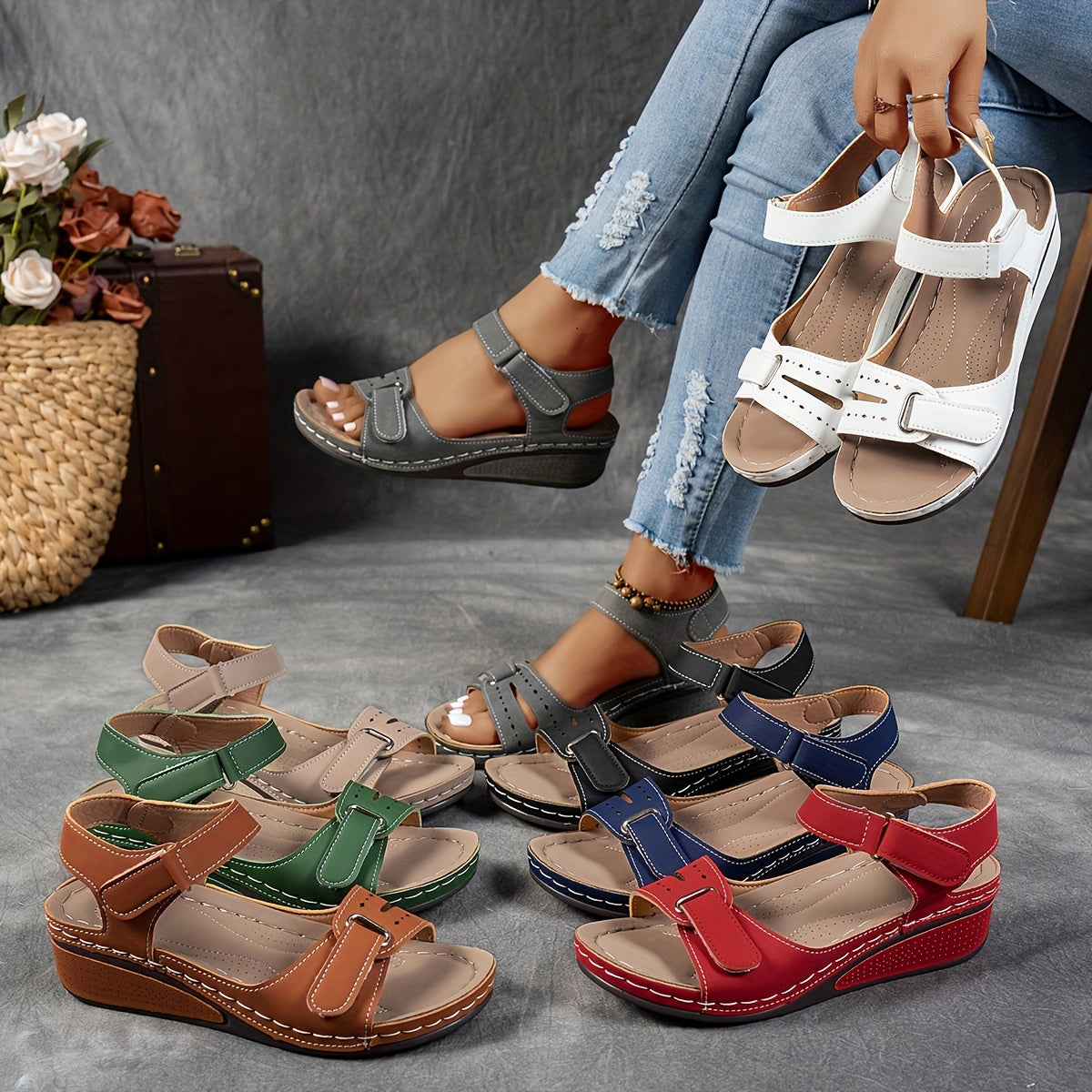 Adjustable Wedge Sandals – Arch Support Open Toe Comfort Sandals
