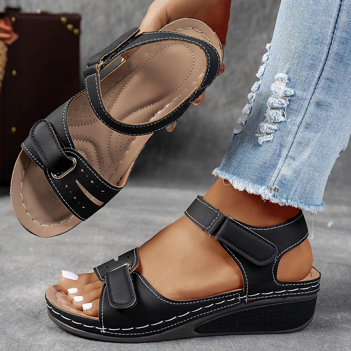 Adjustable Wedge Sandals – Arch Support Open Toe Comfort Sandals