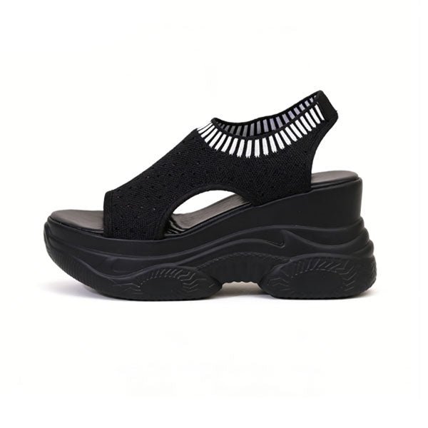 Knit Platform Wedge Sandals – Breathable Peep Toe Walking Shoes