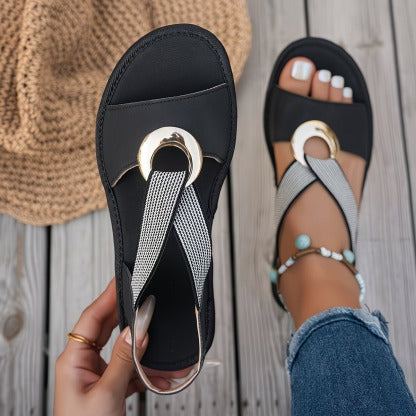 Orthotic Metal Ring Slingback Sandals – Open Toe Flat Comfort Sandals