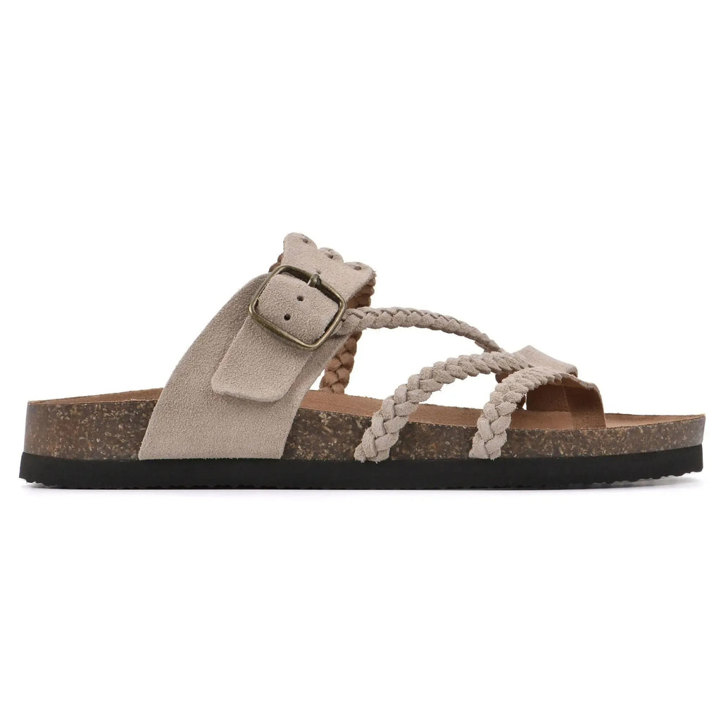 Braided Buckle Footbed Sandals – Comfortable Flat Slide Sandals