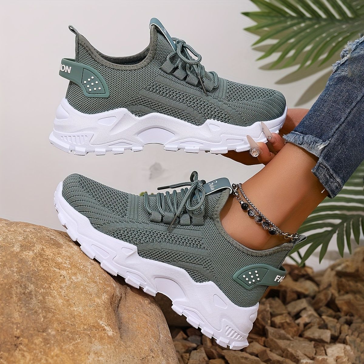 Knit Walking Sneakers – Breathable Lightweight Lace-Up Shoes