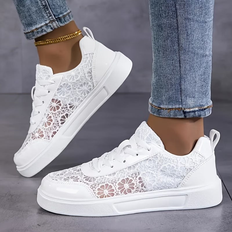 Lace Platform Sneakers – Breathable Floral Mesh Walking Shoes