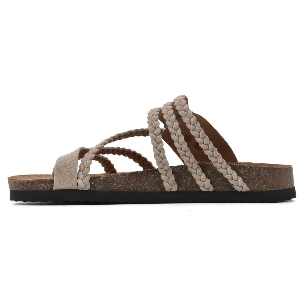 Braided Buckle Footbed Sandals – Comfortable Flat Slide Sandals