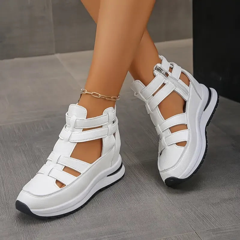 Zip Platform Gladiator Sneakers – Cutout Wedge Walking Shoes