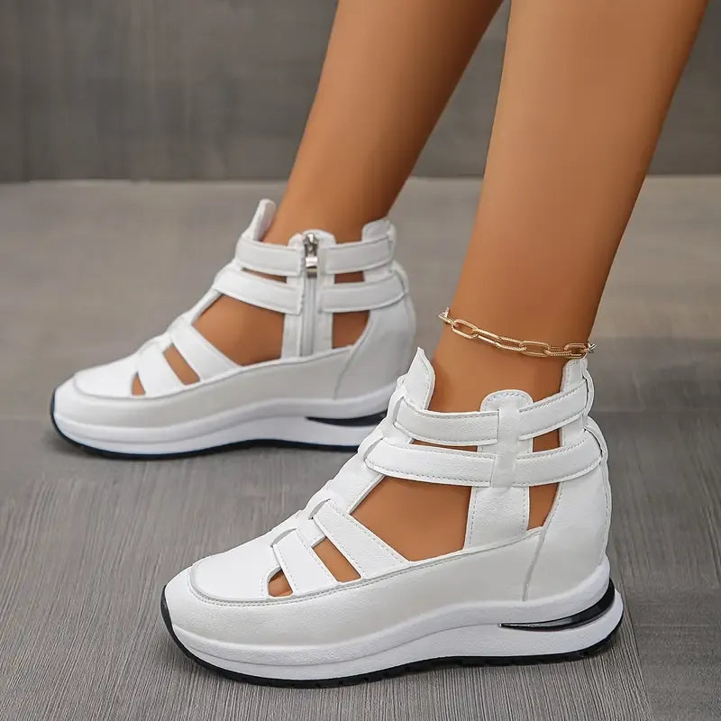 Zip Platform Gladiator Sneakers – Cutout Wedge Walking Shoes