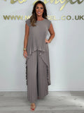 Pleated High Low Top & Trouser Two Piece Set (Buy 2 Free Shipping)
