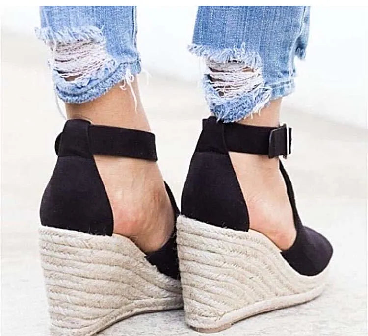 Leopard Wedge Sandals – Buckle Ankle Strap Platform Sandals