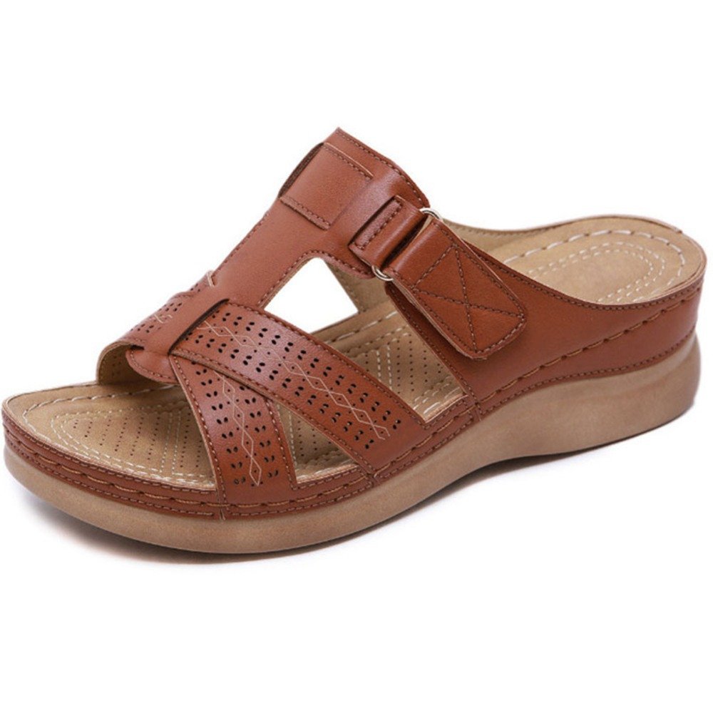 Perforated Wedge Slide Sandals – Adjustable Open Toe Comfort Slides