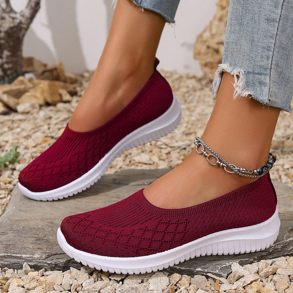 Knit Slip-On Flats – Breathable Lightweight Walking Shoes