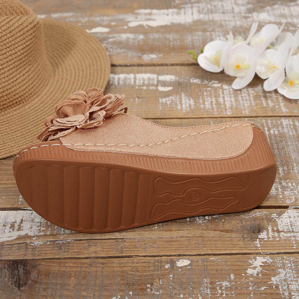 Floral Wedge Slide Sandals – Open Toe Comfort Mules