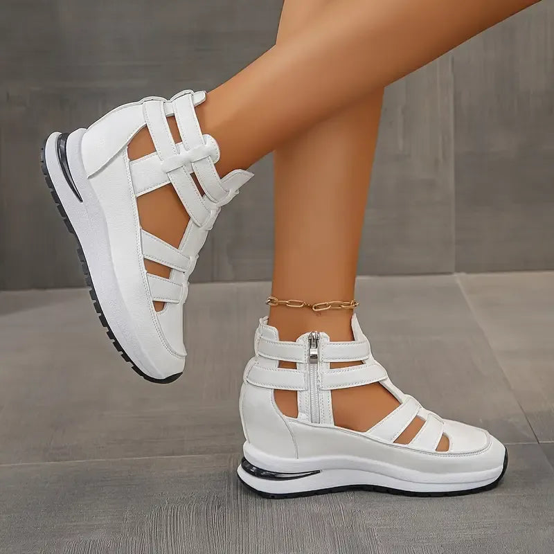 Zip Platform Gladiator Sneakers – Cutout Wedge Walking Shoes