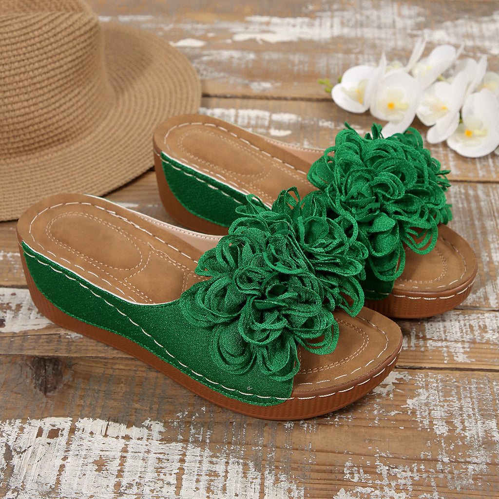 Floral Wedge Slide Sandals – Open Toe Comfort Mules